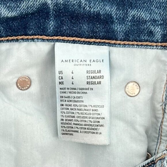 American Eagle Women's '90s Straight Jeans Size 4 Blue Distressed Patched - Picture 8 of 12